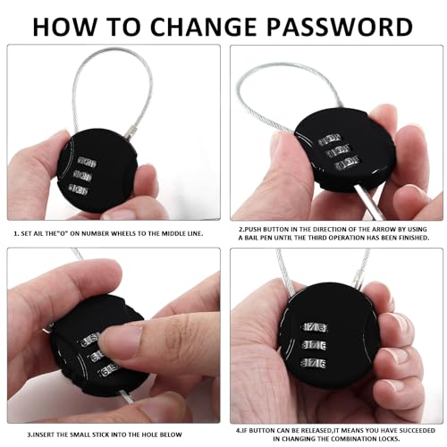 Litoexpe 8 Pcs Combination Cable Lock Black | 3-Digit Code, Steel Cable, for Backpack, Suitcase, and Luggage - color: Black-8Pcs