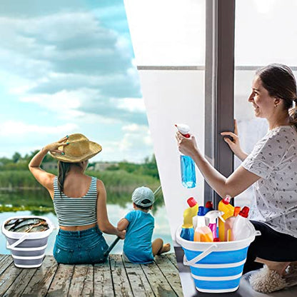 2 Pack Collapsible Buckets 10L 2.6 Gallon Cleaning Bucket Mop Bucket Folding Foldable Portable Small Plastic Water Supplies for Outdoor Garden Camping Fishing Car Wash Space Saving Square Grey Blue - color: 2 Pack - Blue+grey - 10l
