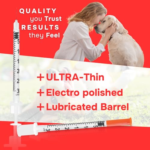 U-100 Pet -Veterinary Syringe 29G x 1/2" (12.7mm), 0.3ml (0.3cc) | Size 0.3 ml/cc, 50/bx, for Dogs & Cats, Veterinary Use Only, Half-Unit Markings, Clear Barrel, Fine Tip