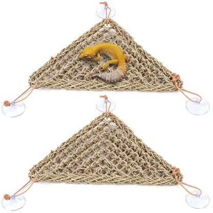 kathson Bearded Dragon Hammock, Bearded Dragon Accessories, Natural Seagrass Reptile Hammock, Reptile Lounger Habitat Decor for Chameleons, Lizards, Geckos, and Snakes（11 x 7.8 x 7.8 inches, 2 PCS）