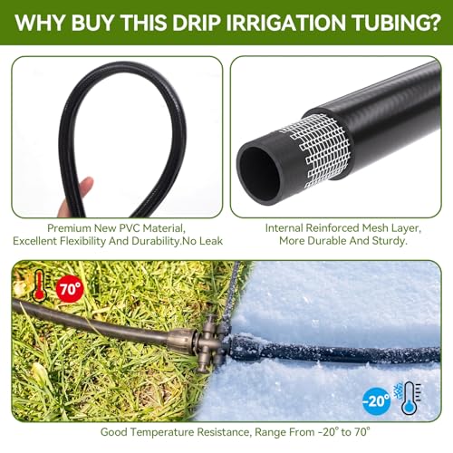 Inntop 40FT 1/2 Inch Drip Irrigation Tubing Extension Hose, 1/2" Main Line Watering Tube for Expanding Garden Irrigation Systems with 4pcs Quick Connector (No Drip Emitters No 1/4" Tubing）