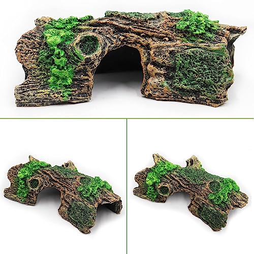 Oooct Hermit Crab Climbing Toy, Resin Hollow Tree Trunk Ornament | Aquarium Betta Fish Hideout Caves, Tank or Aquarium Decorations Accessories for Reptile Lizard Newt Hermit Crab Betta Fish