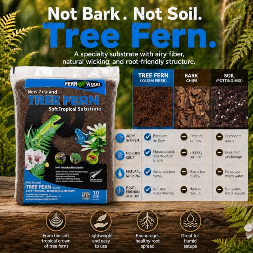 Fernwood Orchid Growing Medium and Reptile Substrate - 10 Liter (9.1 Quart) | Tree Fern for Orchids, Aroids, and Other Epiphytes | Use in Terrariums and Vivariums | Natural, Organic, Long Lasting