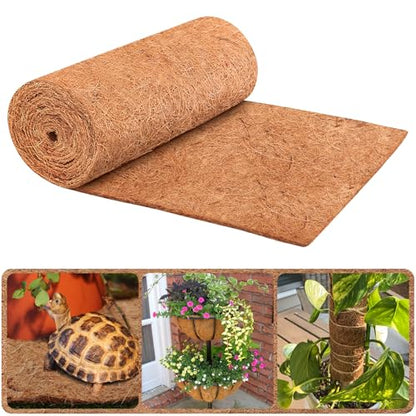 16X160 Inch Natural Coco Liner Roll, Coconut Liners for Planter Window Box Hanging Basket, Coconut Coir Roll Coco Fiber Mat for Garden Decoration DIY Moss Poles Pet Pad Reptiles Carpet