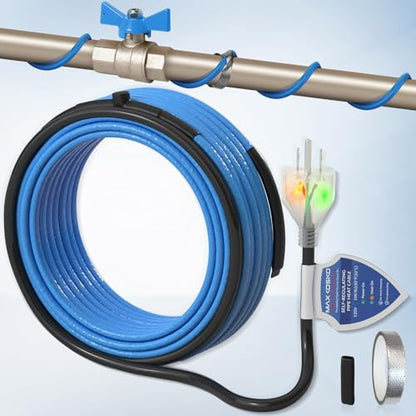 MAXKOSKO 2ft Dual Lights Self Regulating Heat Tape for Water Pipes 5W/ft | Heat Trace Cable with Thermostat, Heating Cable Freeze Protection for Metal & Plastic Pipes,Keeps Water Flowing at -40°F,120V - color: 2-feet
