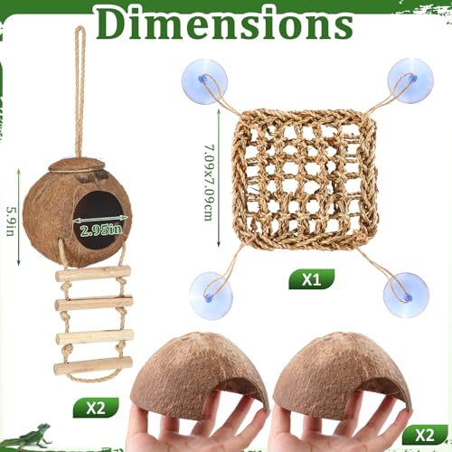 Foilswirl 14 Pcs Gecko Tank Accessories Coconut Hut with Ladder Lizard Coco Hut Reptile Hammock Climbing Hanging Plants Climber Jungle Vines for Bearded Dragon Lizard Chameleon Tortoise Snake