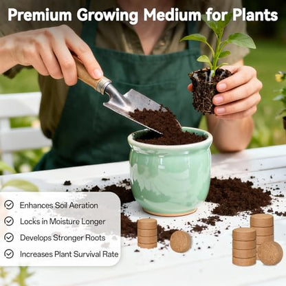 55 Pack 30mm Organic Coco Coir Pellets Seed Starter Soil | Low EC, pH Balance, Potting Soil Mix, Seed Starting, Indoor Outdoor Plants, Herbs Houseplants Bonsai Vegetables Flowers - size: 30mm-55pack