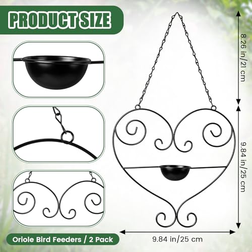 Hushee 2 Pcs Oriole Feeder for Outdoors Grape Jelly and Oranges Fruit Metal Bird Feeder Outdoor Garden Hanging Drinking Container Hummingbird Jelly for Outdoor Hanging Garden Patio(Heart Shaped) - style: Heart Shaped