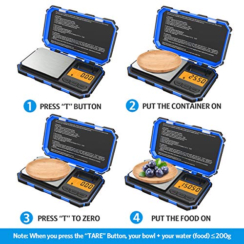 (Upgradaed) Digital Mini Scale, 200g /0.01g Pocket Scale, 50g Calibration Weight, Electronic Smart Scale, 6 Units, LCD Backlit Display, Tare, Auto Off, Stainless Steel (Battery Included) - color: Blue