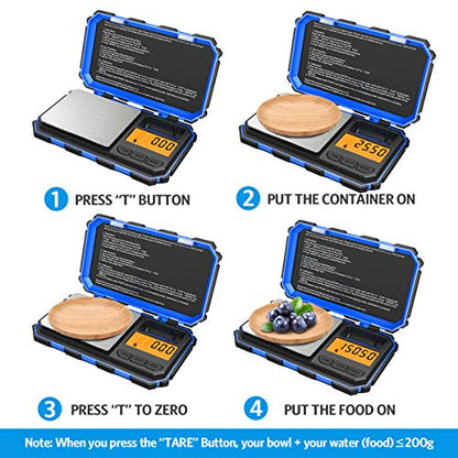 (Upgradaed) Digital Mini Scale, 200g /0.01g Pocket Scale, 50g Calibration Weight, Electronic Smart Scale, 6 Units, LCD Backlit Display, Tare, Auto Off, Stainless Steel (Battery Included) - color: Blue