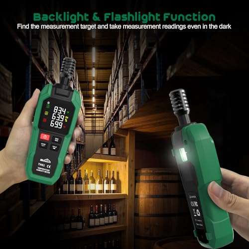 SQECH Temperature Humidity Meter Digital Hygrometer Psychrometer HVAC | Hydrometer Monitor with Ambient Thermometer, Dew Point, Wet Bulb, Flashlight, Max/Min, Data Hold, Color Backlight