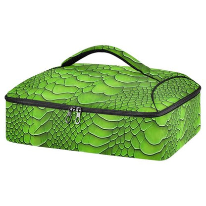 Green Snake Scales Pattern Casserole Carrier Bag, Thermal Insulated Food Tote, Hot & Cold Dish Storage Case for Picnic Camping Parties