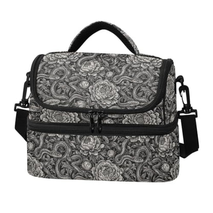 Emelivor Snake Flower Insulated Lunch Bag Tote Organizer for School | 8L Double Deck,Large Lunch Box with Shoulder Strap,Thermal Meal Prep Cooler,Suitable for School Work Picnic Office Travel