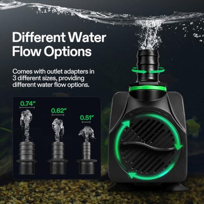 VIVOSUN 550GPH Submersible Fountain Water Pump for Pond, Aquarium, Statuary | 2000L/H, 35W, Ultra Quiet Water Pump with 8.2ft. High Lift and 6.5ft. Power Cord, 3 Nozzles for Hydroponics - size: 6"×4"-550