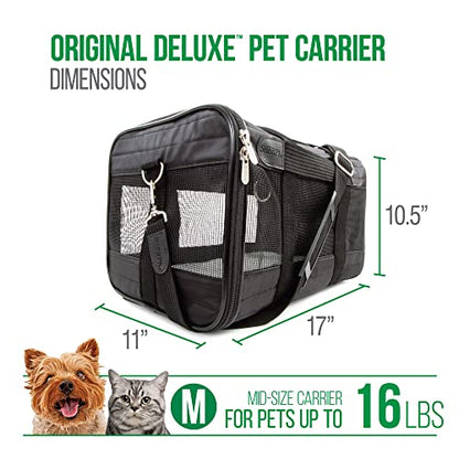 Sherpa Original Deluxe Travel Pet Carrier, Airline Approved & Guaranteed On Board - Black, Medium - size: 17.0"L x 11.0"W x 10.5"H