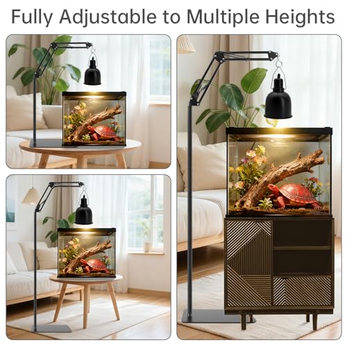 RTNLIT Reptile Lamp Stand - 15.7" to 65.9" Adjustable Height | 360° Swing Arm, Metal Bracket Floor Heat Light Holder, For Bearded Dragon Lizards Turtles Snake and Chicks - size: 16-inch to 66-inch