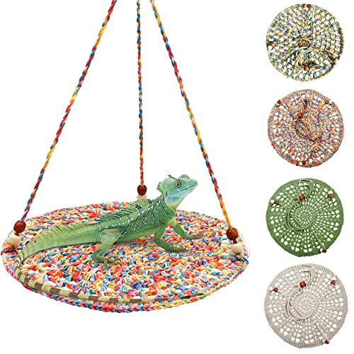 Handwoven Hammock Bearded Dragon Rest Bed Habitats Supplies Climbing Terrarium for Lizard Leopard Gecko Parrots Parakeet Cockatiel Rats Snake Hamster Squirrel Chameleon Small Birds (Dazzling Orange) - color: Dazzling Orange