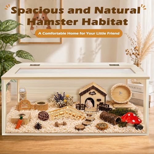 PROLEE Hamster Cage with Chewproof Wood Top, Guinea Pig Cages, Hamster Habitat with Clear Acrylic Sheets Solid Built, Small Animal Cage (Oak, 48X19.5X19.5 inch) - color: Oak, size: 48.0"L x 19.5"W x 19.5"H