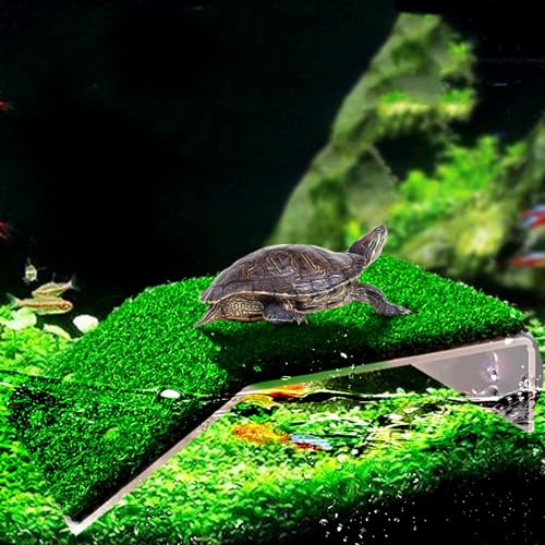 Mipukbay Small Turtle Basking Platform with Simulation Grass - Ideal Turtle Tank Accessories & Turtle Dock for Small Turtles, Frogs, Water Environment Loving Reptile or Amphibian Pets - color: Grass-m
