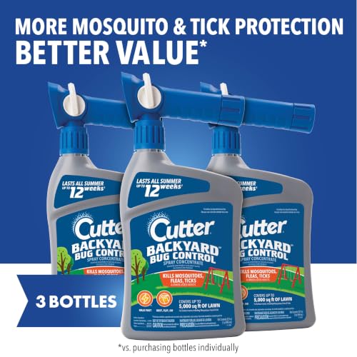 Cutter Backyard Bug Control Spray Concentrate 32 Oz, 3 Pack | Kills Mosquitoes, Fleas & Other Listed Insects, For Lawns, Shrubs, & More, Controls up to 12 Weeks, Treats up to 5,000 Sq.Ft. - size: 3 Pack, style: Backyard Bug Control