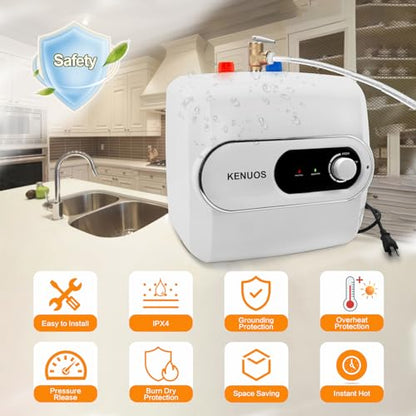 4 Gallon Water Heater Under Sink Instant Hot Water Heaters 1500W 110V 120V Mini Tank,Under Counter Water Heater with Safety Vavle 1/2" NPT for Kitchen,Bathroom,Camper,RV,White - color: White