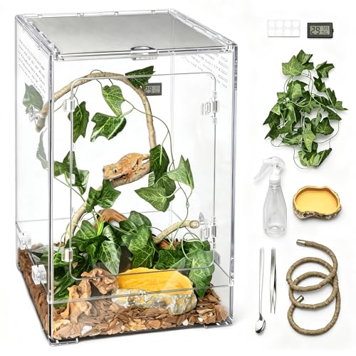 Reptile Tank,12" x 12" x 18" Tall Starter Crested Gecko Terrarium | Vertical Transparent Enclosure Kit,Arboreal Tarantula Ventilation Habitat for Tree Frog Dart Cribs,Gecko,Small Reptile Cage - size: 12*12*18inch