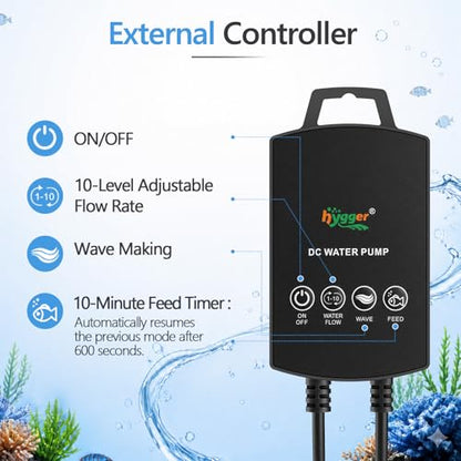 hygger Submersible Pump 800GPH, 27W Water Fountain Pump With Controller | 3000L/H, with 11.5ft. High Lift, 12.9ft. Power Cord, 6 Nozzles for Fish Tank, Outdoor Pond, Aquarium, Statuary, Hydroponics - size: 800GPH 27W