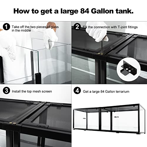 REPTIZOO 84 Gallon Large Reptile Terrarium Extra-Long 60" x 18" x 18" Spliceable Glass Reptile Tank, Double Top Cover Enclosure Habitats - size: 60" x 18" x 18"