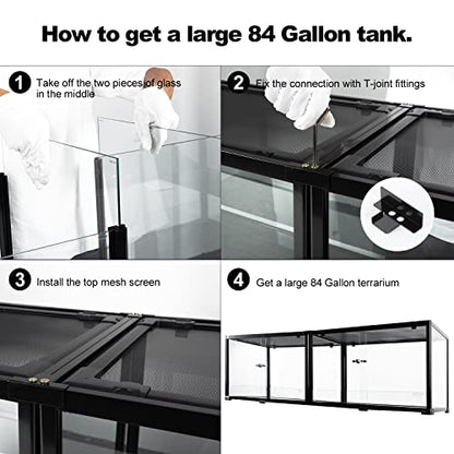 REPTIZOO 84 Gallon Large Reptile Terrarium Extra-Long 60" x 18" x 18" Spliceable Glass Reptile Tank, Double Top Cover Enclosure Habitats - size: 60" x 18" x 18"