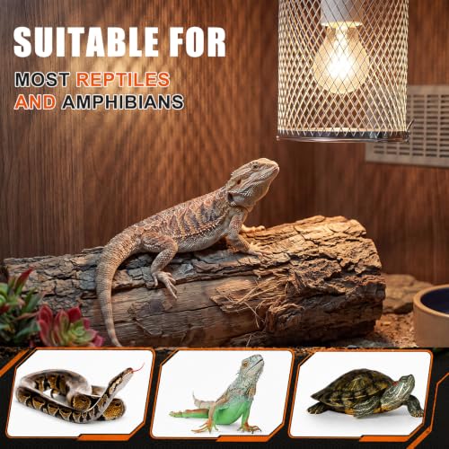 1 Pcs Reptile Heat Lamp Guard with 150W Ceramic Heat Emitter Basking Anti Scald Heating Lamp Holder Mesh Cage Reptile Protection Lampshade for Lizard Snake Without Bulb (4 Inch,White,Silver) - color: White, Silver