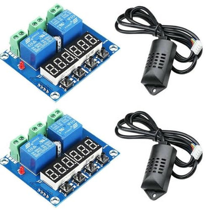 2-Pack XH-M452 Humidity Controller Digital Thermostat, Dual Relay 10A | DC 12V, LED display, independent heating and humidity control, for furnace, humidifier, and incubation projects