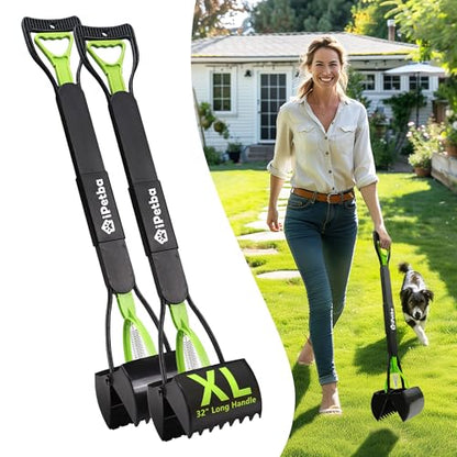 Large Dog Pooper Scooper for Yard, 32 inch Long Handle, 2-Pack - color: 2-Pack Green