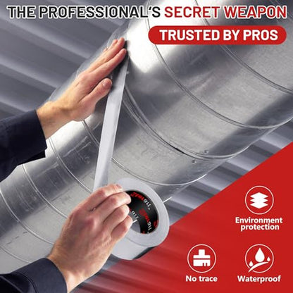 ETERART Aluminum Foil Duct Tape, High-Temp Seal for HVAC,2" x 40Yds | Heavy Duty, Patching,Air Ducts,Metal Repair, Foamboard,Insulation,Dryer Vent and More,Silver, easy to apply, residue-free - size: 2 Inches x 40 Yards