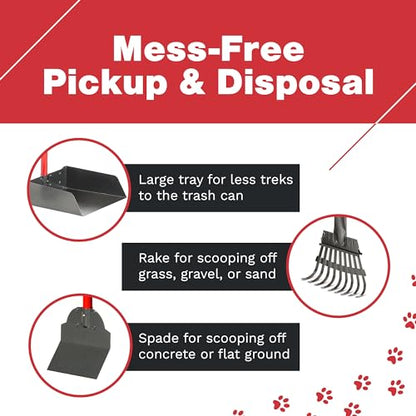 Pooper Scooper for Dogs, Heavy Duty Long Handle Rake, Spade & XL Tray | Rustproof Aluminum Poop Scooper for Large Dogs, 36+" Handles and 9”W 9.5”L Extra Large Tray for Yard, Grass, Dirt & Gravel - color: 3 Piece Set - X Large