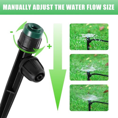 Drip Irrigation Emitters Sprayers for 1/4" Tubing, Adjustable 360 Degree Water Flow Sprayer on 5.5" Arrow Stake,with 1/4" Locked Tee for Watering System(30Pcs Sprayers and 30Pcs Tee) - style: 30Pcs Sprayers and 30Pcs Tee
