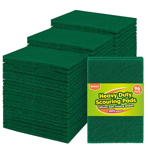 UNIMADE Heavy Duty Scouring Pad, 96Pcs Household Scour Pad for Kitchen, Garage and Outdoors, Reusable Dish Scrubber Pads for Pan and Metal Grill - Green | for Kitchen, Garage and Outdoors, Reusable Dish Scrubber Pads for Pan and Metal Grill - Green - colo
