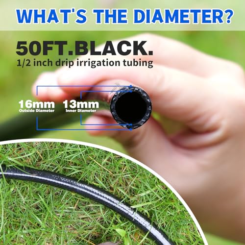 50 FT 1/2 Inch Drip Irrigation Tubing Main Drip Line Hose Tube for Garden Watering Landscape Irrigation System (Includes 2 Pack 6-Way Connector and 1/2" Straight Connector) - size: 50FT 1/2" Main Tube