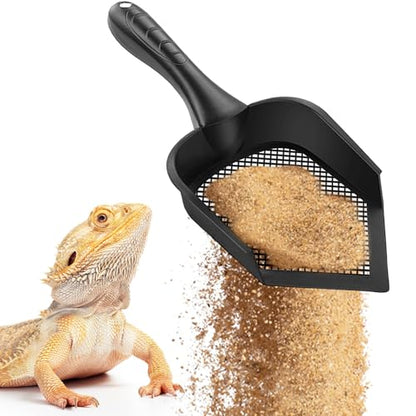 SunGrow Reptile Litter Scoop, Pointed Edge for Terrariums, Right-Angled Deep Shovel for Reptiles & Cats, Durable Plastic, Black, 1 Pack - size: 12" x 5"