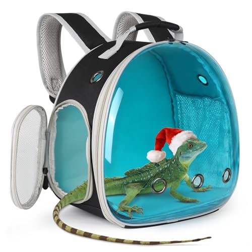 Guinea Pig Carrier, Guinea Pig Backpack with Clear Bubble Window (Black-Blue, Backpack) - color: Black-Blue