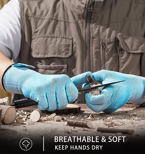 JDL Large Blue Cut Resistant Gloves with Touch Screen, Food Grade, ANSI A5, 3D Stretch Fit, Firm Grip, Suitable for Oyster Shucking, Meat Slicing, Kitchen Protection - color: Blue, size: Large