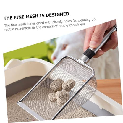Stainless Steel Cat Litter Scoop and Reptile Litter Shovel with 1.5x1.5mm Mesh Sifter for Pet Waste Cleaning and Small Animal Bedding Maintenance