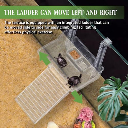 La La Pet Elevated Hanging Turtle Basking Platform with Removable Ladder Food Bowls Adjustable Clear Acrylic Turtle Resting Terrace Reptile Habitat for Fish Tank Aquarium Decor M - size: Medium