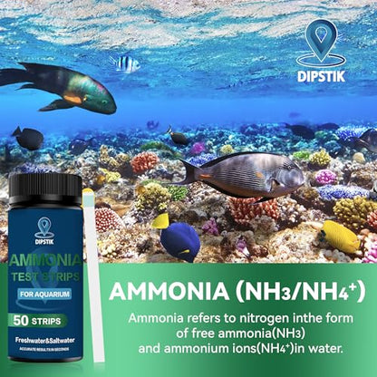 DIPSTIK Ammonia Test Strips for Fish Tank,Feshwater & Saltwater (50ct) | Ammonia Aquarium Water Test Kit - color: Ammonia
