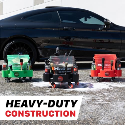 Maxshine Universal Rolling Bucket Dolly – Heavy-Duty, 5 Wheels with 2 Locks, Tool Organizer – 360° Mobility for Car Wash Supplies & Auto Detailing Organization (Black) - color: Bucket Dolly (Black)