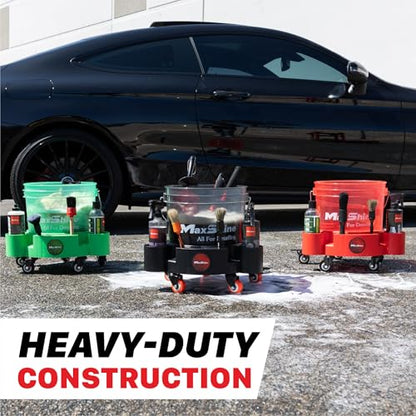 Maxshine Universal Rolling Bucket Dolly – Heavy-Duty, 5 Wheels with 2 Locks, Tool Organizer – 360° Mobility for Car Wash Supplies & Auto Detailing Organization (Red) - color: Bucket Dolly (Red)