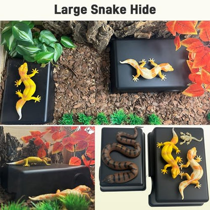 11.5in Reptile Humid Large Hide Cave, 2 Pack Moist Hideout for Gecko, Lizard, Snake - Natural-Looking Shelter for Humidity Retention & Shedding Support, with Easy-Clean Design (11.5"x7.8"x2.7") - size: X-Large (2 Count)