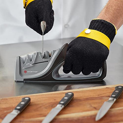 Schwer ANSI A9 Cut Resistant Glove, Food Grade Stainless Steel wire Mesh Metal Gloves, Knife Cutting Gloves for kitchen Mandoline Slicing Butcher Meat Cutting Oyster Shucking Fish Fillet（L, 1 PCS） - size: Large (Pack of 1), style: 3.0 Black Steel Wire+hpp