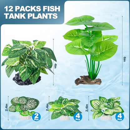 CousDUoBe 12 Pcs Betta Fish Tank Decor，Silk Aquarium Plants Green Fish Tanks Decoration Plants, Aquarium Decorations Green Plants - size: 12 Pcs Silk Aquarium Plants（Style A）