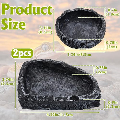 3 Pack Reptile Water Dish, Samll Snake Water Bowl, Bearded Dragon Food Dish | Leopard Crested Gecko Tank Accessories, Feeding Dish Kit for Tortoise, Lizard, Frog, Hermit Crab