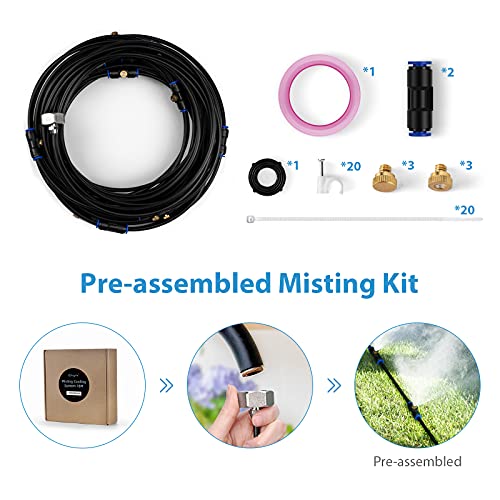 lifeegrn Misters for Outside Patio, Outdoor Misting System for Patio, 60 FT Misting Line+15 Mist Nozzles+3/4" Brass Adapter, Outdoor Mister System for Patio Garden Trampoline Greenhouse - size: 60 FT